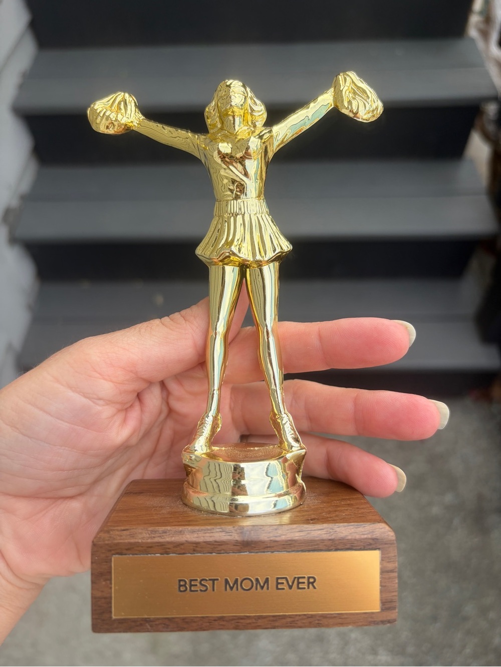 Jenni Earle ‘Mom Ever' Gold Cheerleader Trophy - Decorative Keepsake
